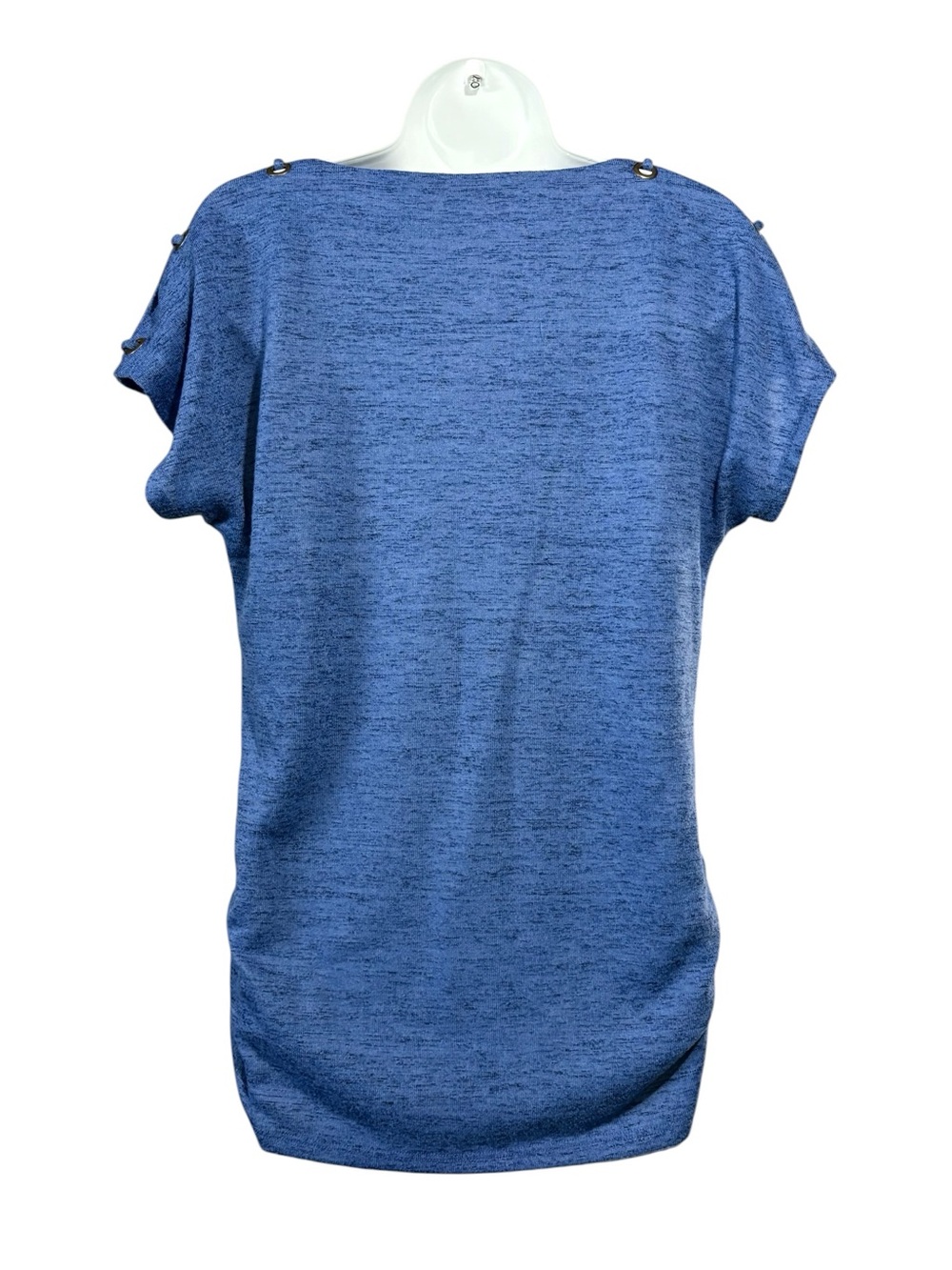 Lily Morgan, Blue Tropical Leaf Sequin Top Grommet Shoulder Stretch, Medium - Picture 7 of 9